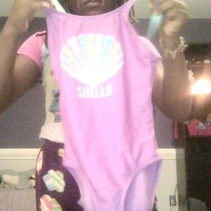 Pink and blue "shello" one piece bathing suit